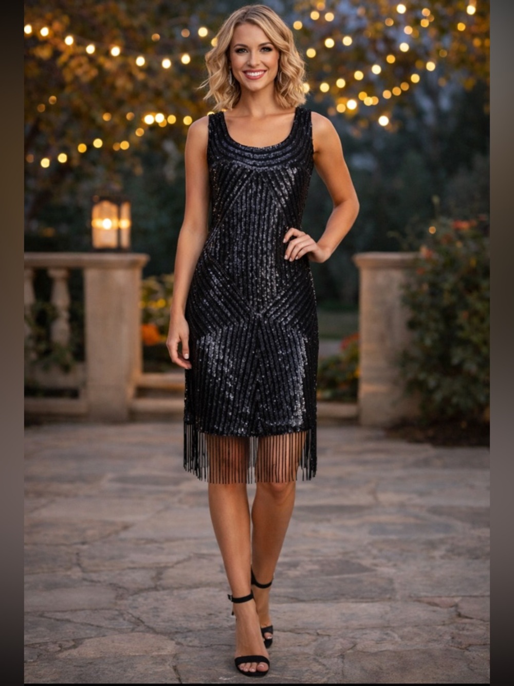 Adrianna Papell beaded Fringe Gatsby sleeveless scoop neck dressy dress - Picture 2 of 12